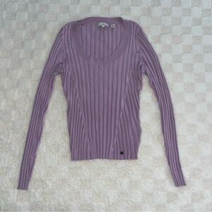 TED BAKER Jolia ribbed scoop-neck stretch-knit top in Lilac • Size 4